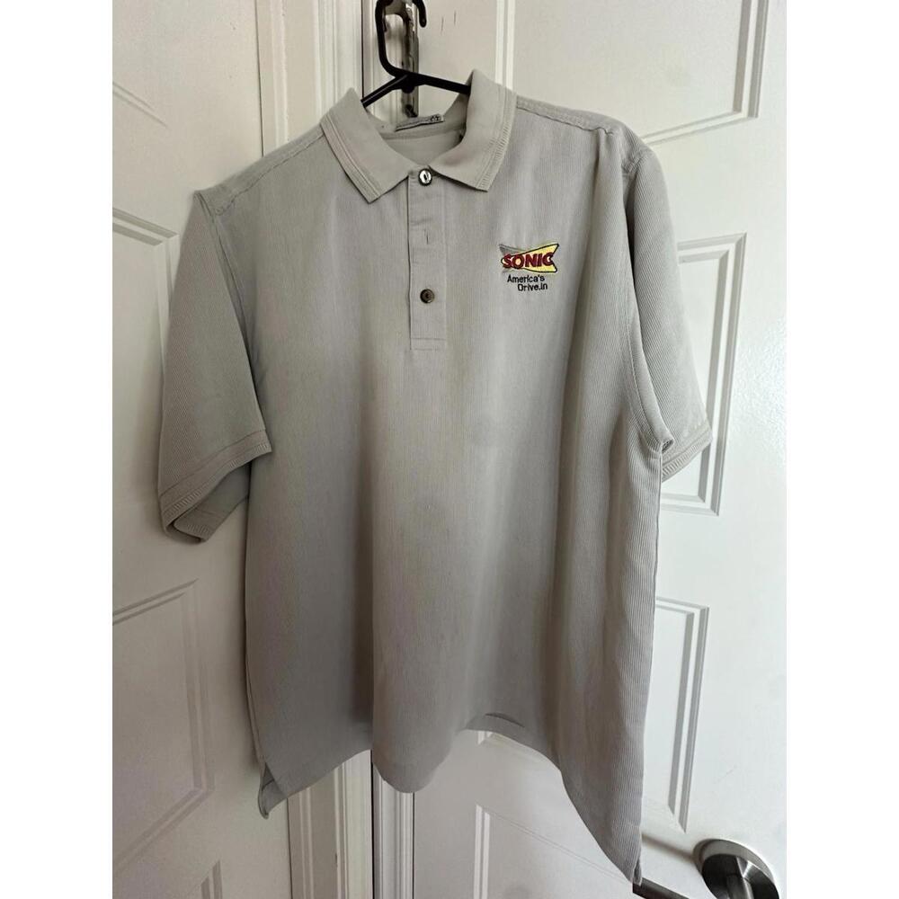 SONIC Drive In Fast Food Employee Uniform Polo Shirt Khaki Size Large